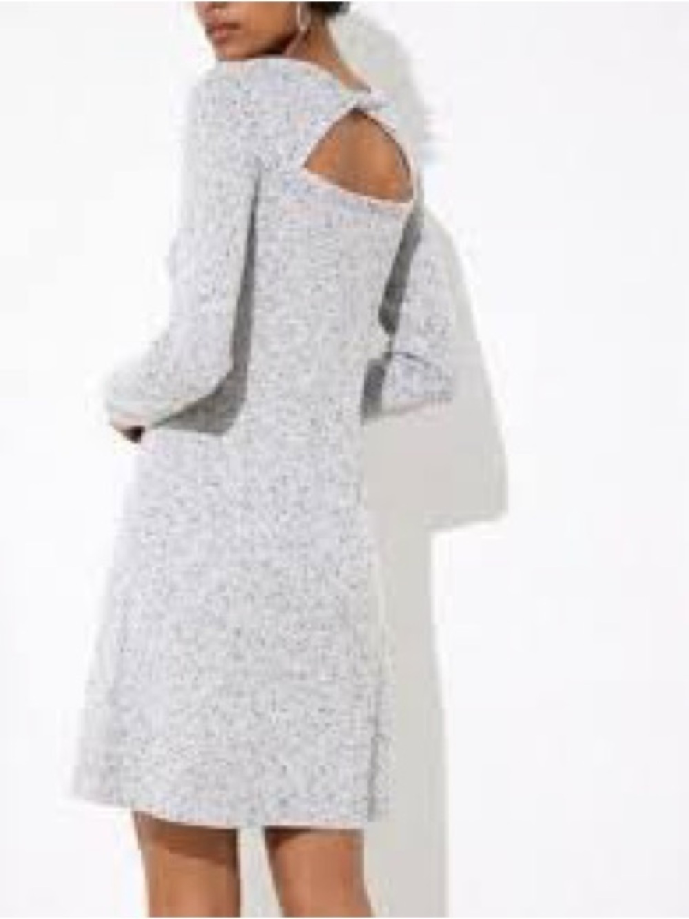 NWT LOFT Gray Speckled Sweater Dress Medium Twist Back Cutout Cozy Casual N1